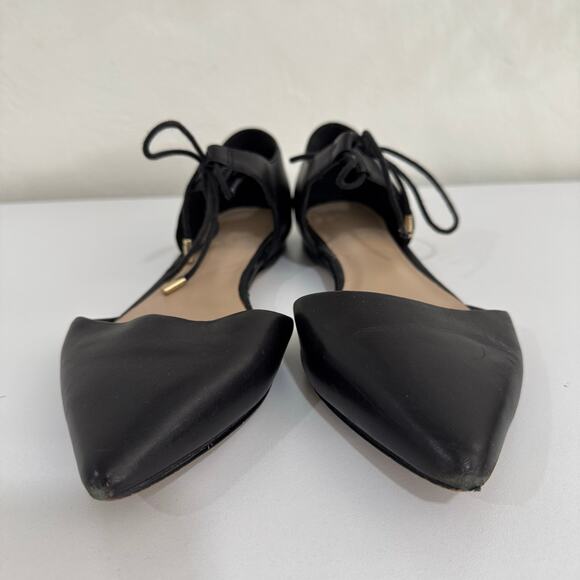 Aldo Black Leather Ankle Strap Pointed Toe Ballet Flats Size 7 - Picture 3 of 9